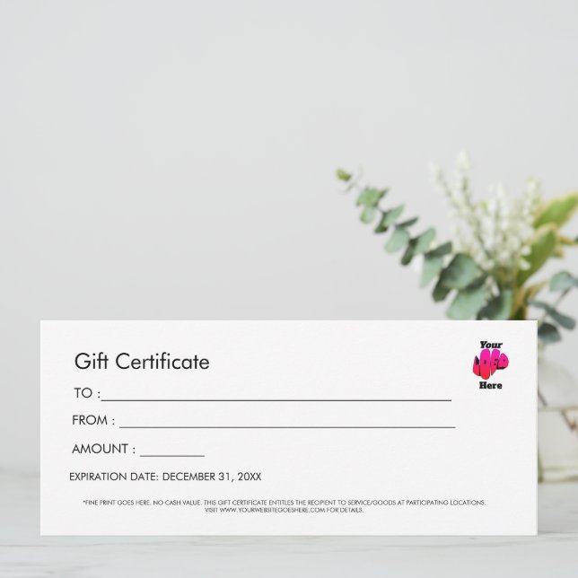 Invitación Certificado de regalo con logotipo personalizado s (Anverso de pie)