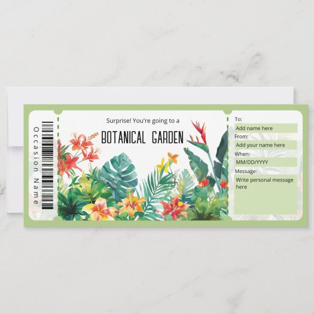 Invitación Certificado de regalo de boletos de jardín botánic (Anverso)