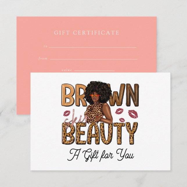 Invitación Certificado de regalo de Chic Brown Beauty (Anverso / Reverso)