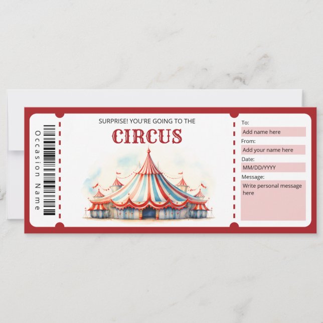 Invitación Certificado de regalo de Circus Ticket Surprise (Anverso)