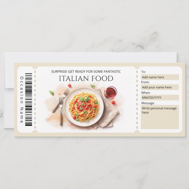 Invitación Certificado de regalo de comida italiana (Anverso)
