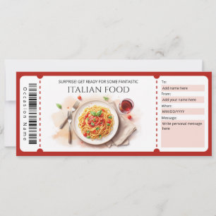 Invitación Certificado de regalo de comida italiana