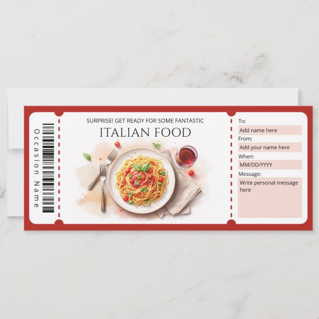 Invitación Certificado de regalo de comida italiana (Anverso)