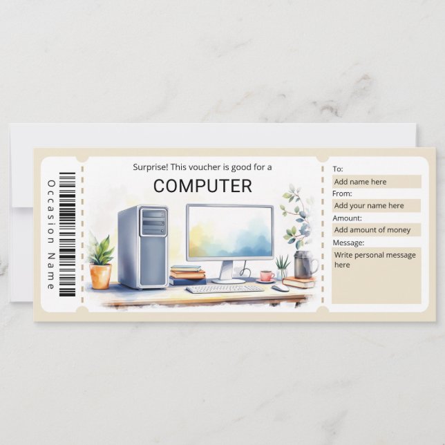 Invitación Certificado de regalo de computadora sorpresa (Anverso)