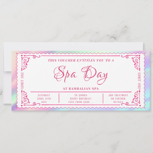Invitación Certificado de regalo de cupón para boletos de Spa (Anverso)