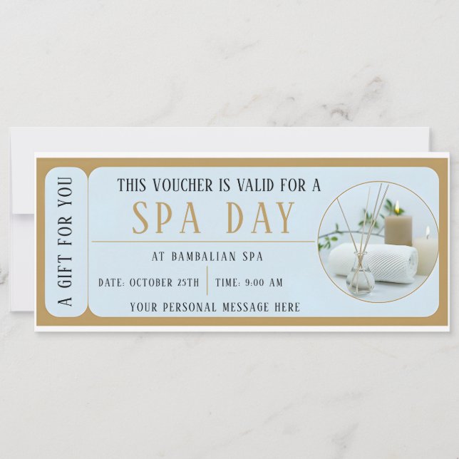 Invitación Certificado de regalo de cupón para el día del spa (Anverso)