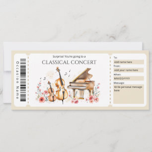 Invitación Certificado de regalo de entrada para música clási