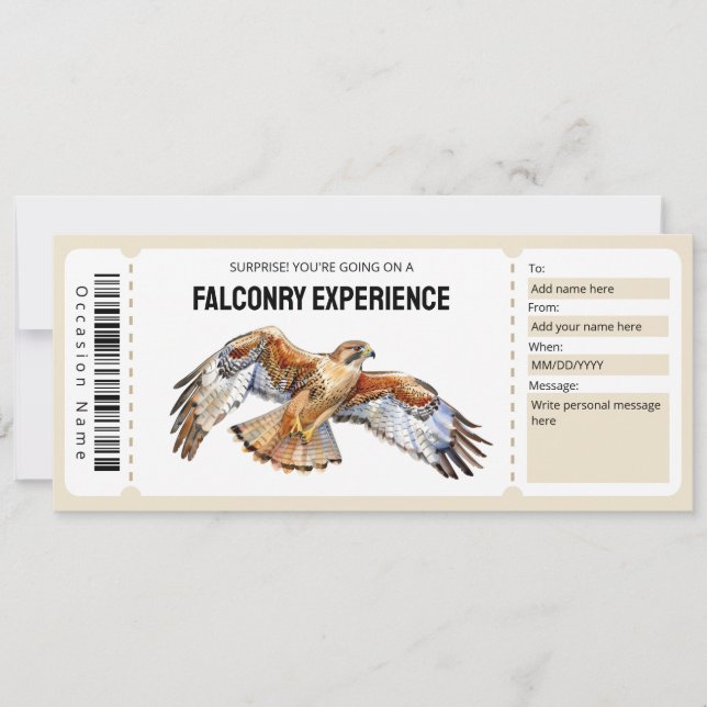 Invitación Certificado de regalo de entradas de la Falconry E (Anverso)