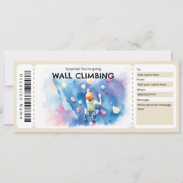 Invitación Certificado de regalo de escalada en pared (Anverso)