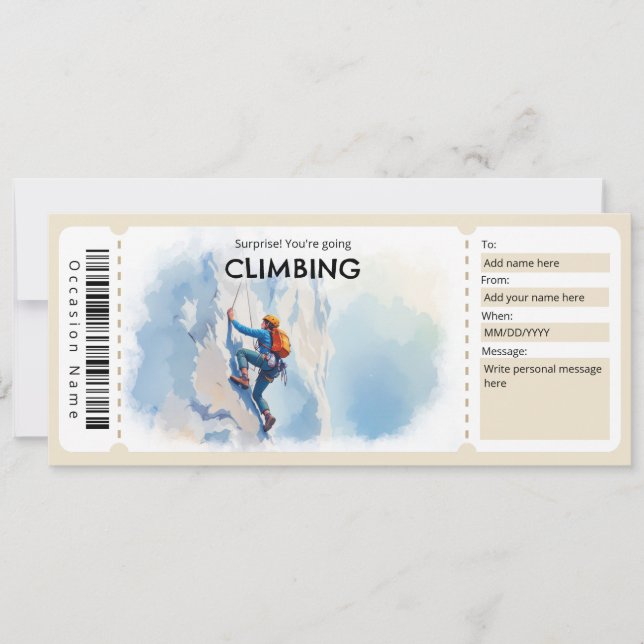 Invitación Certificado de regalo de escalada en roca (Anverso)
