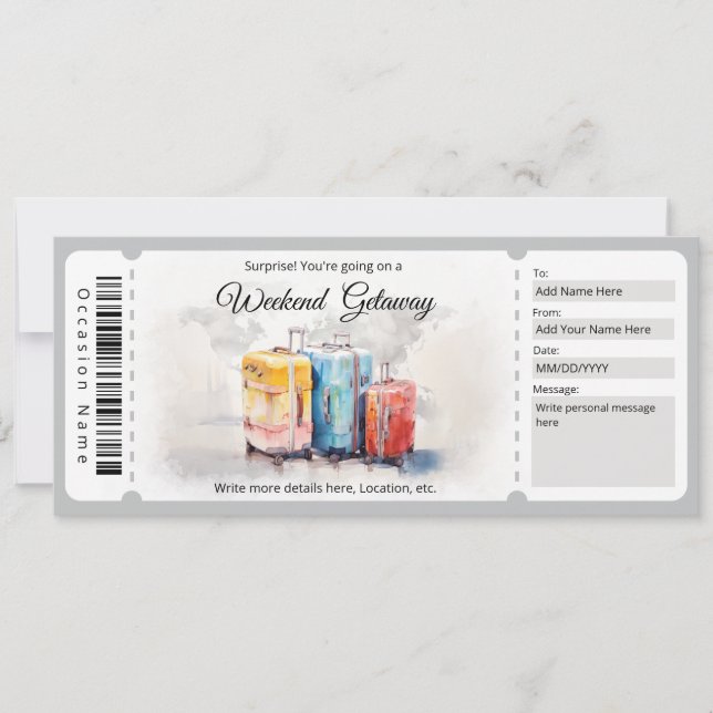 Invitación Certificado de regalo de fin de semana de sorpresa (Anverso)