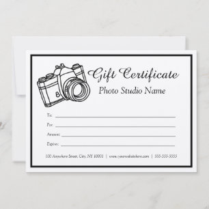 Invitación Certificado de regalo de fotografía del Personaliz