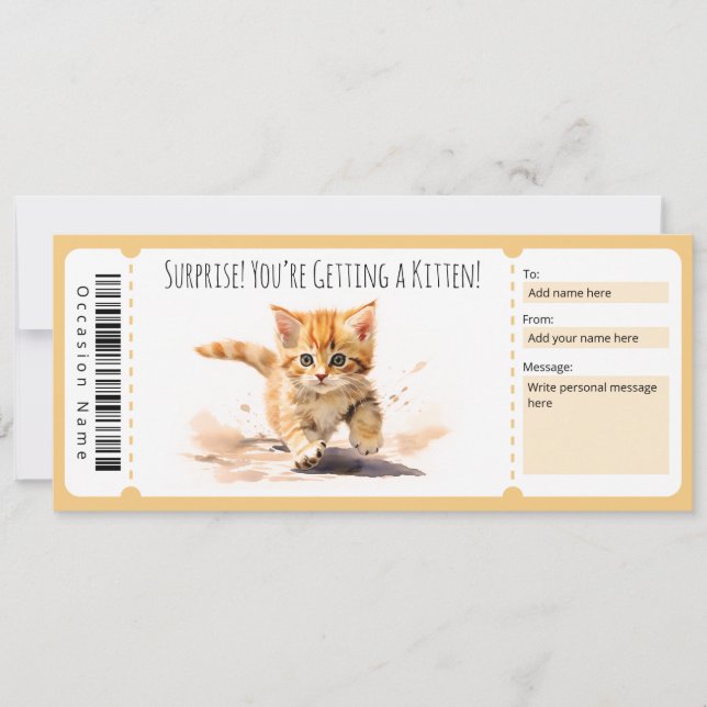 Invitación Certificado de regalo de gatito editable para el a (Anverso)