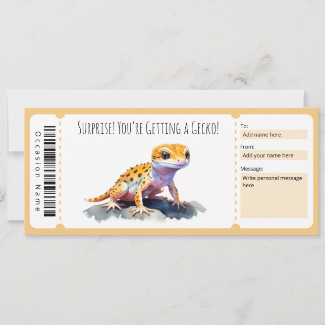 Invitación Certificado de regalo de gecko editable para los a (Anverso)