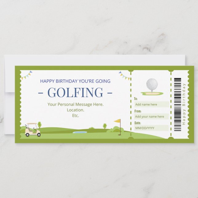 Invitación Certificado de regalo de golf de Surprise (Anverso)