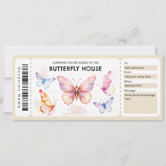 Invitación Certificado de regalo de la Casa de las Mariposas (Anverso)