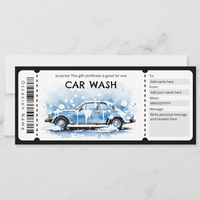 Invitación Certificado de regalo de lavado de autos (Anverso)