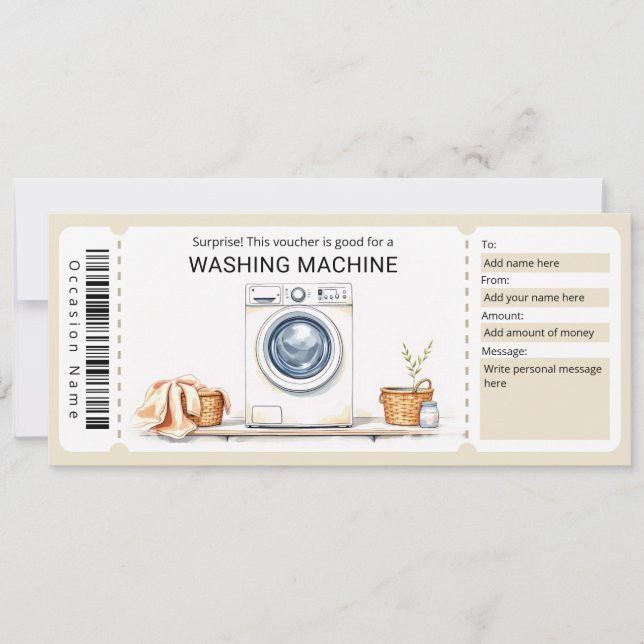 Invitación Certificado de regalo de lavadora sorpresa (Anverso)