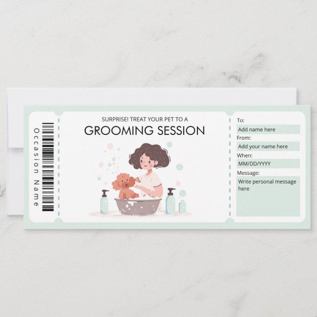 Invitación Certificado de regalo de mascota Grooming para mas (Anverso)