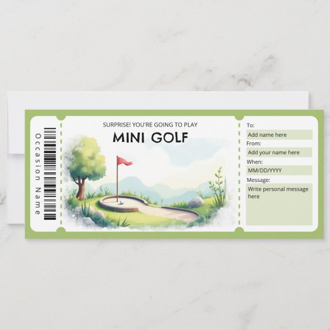 Invitación Certificado de regalo de Mini Golf (Anverso)