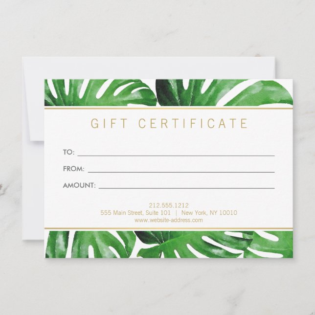 Invitación Certificado de Regalo de Monstera Tropical Acuarel (Anverso)