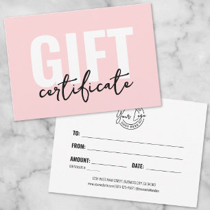 Invitación Certificado de regalo de negocio rosa