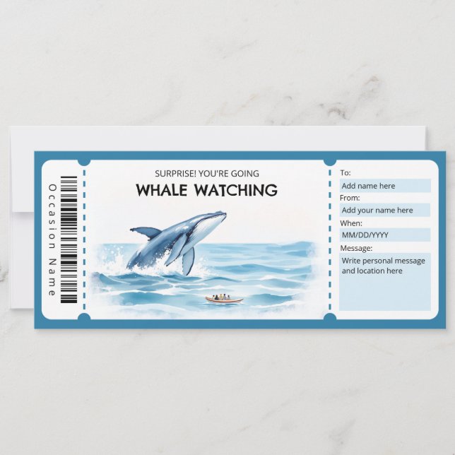 Invitación Certificado de regalo de observación de ballenas (Anverso)