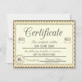 Invitación Certificado de regalo de oro