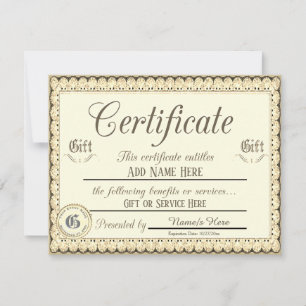 Invitación Certificado de regalo de oro