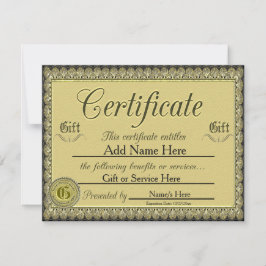 Invitación Certificado de regalo de oro de personalizado para