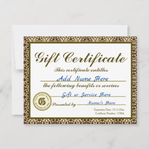 Invitación Certificado de Regalo de Oro Personalizado para In