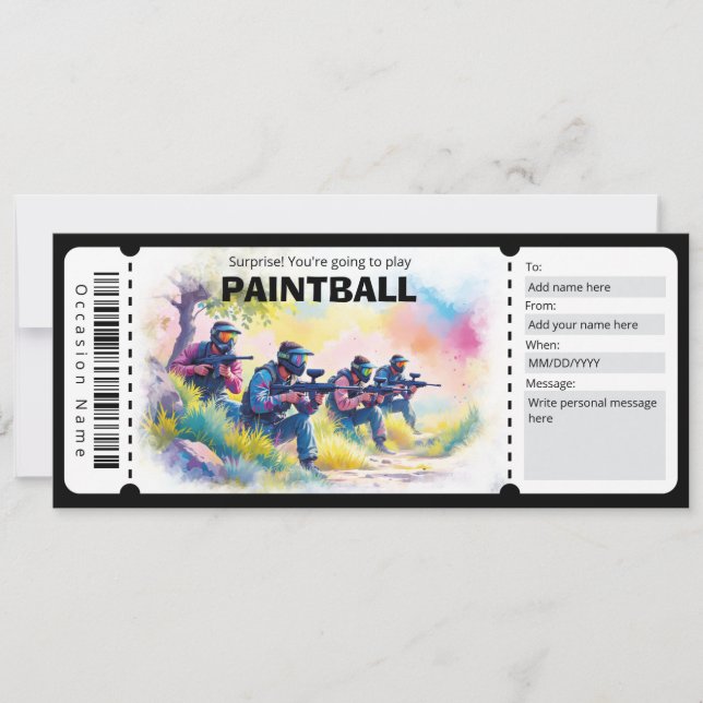 Invitación Certificado de regalo de Paintball (Anverso)