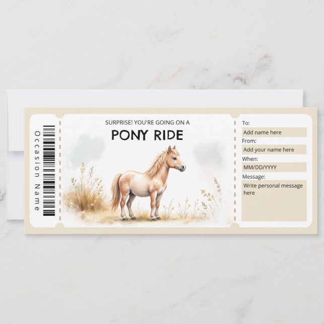 Invitación Certificado de Regalo de Paseo en Poni (Anverso)