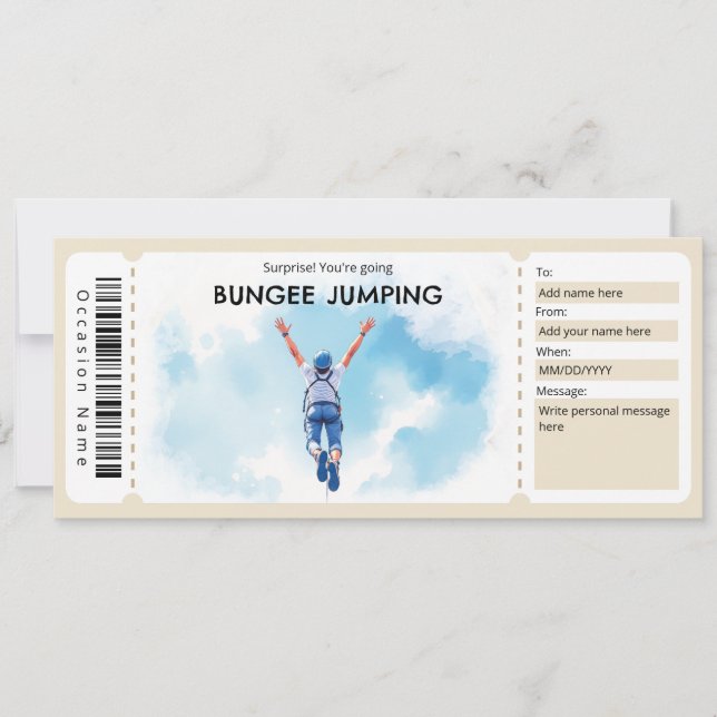 Invitación Certificado de regalo de salto en bungee (Anverso)