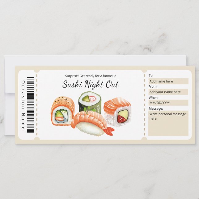Invitación Certificado De Regalo De Sushi Night Out Para El A (Anverso)