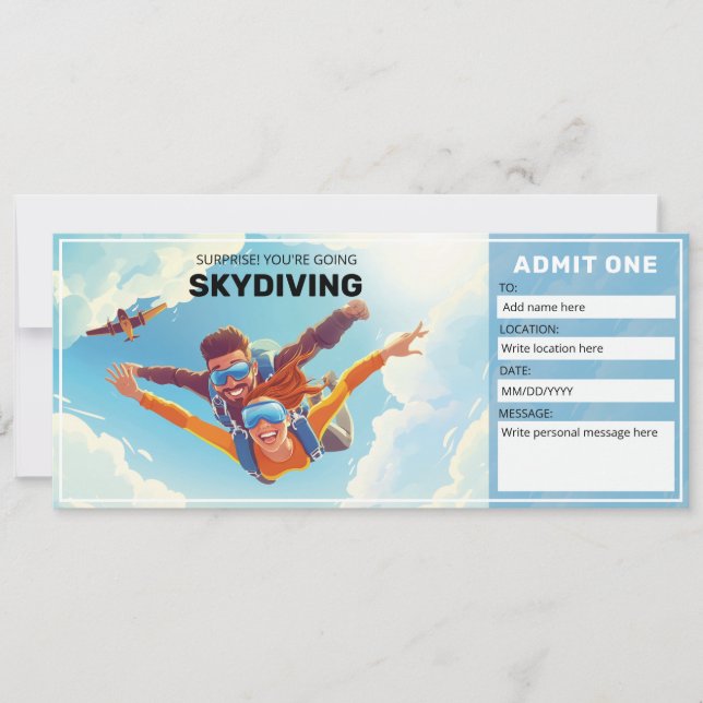 Invitación Certificado de regalo de Tandem Skydiving (Anverso)