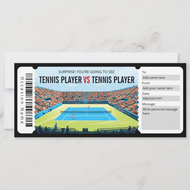 Invitación Certificado de regalo de taquilla de tenis de sorp (Anverso)