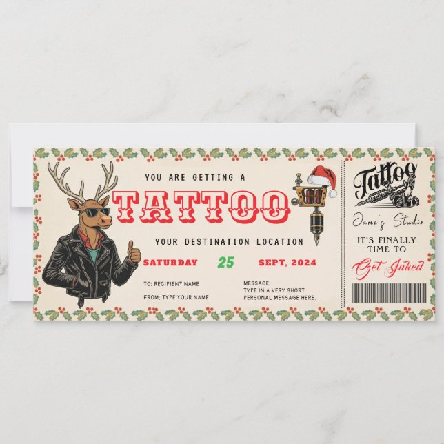 Invitación Certificado de regalo de tatuaje de Navidad (Anverso)