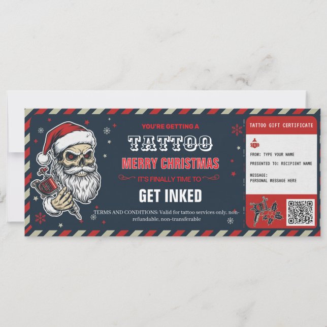Invitación Certificado de regalo de tatuaje de Navidad BlueCa (Anverso)