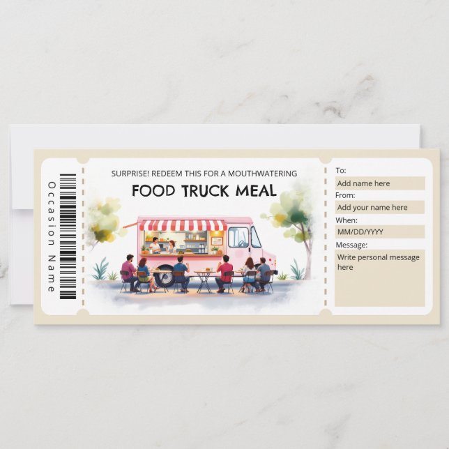 Invitación Certificado de regalo de ticket de camión de comid (Anverso)