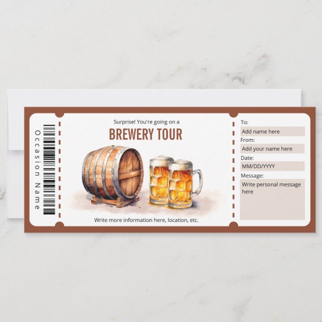 Invitación Certificado de regalo de Tour a la Cervecería - Da (Anverso)