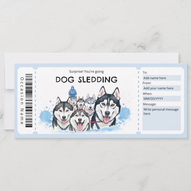 Invitación Certificado de regalo de trineo de perros (Anverso)