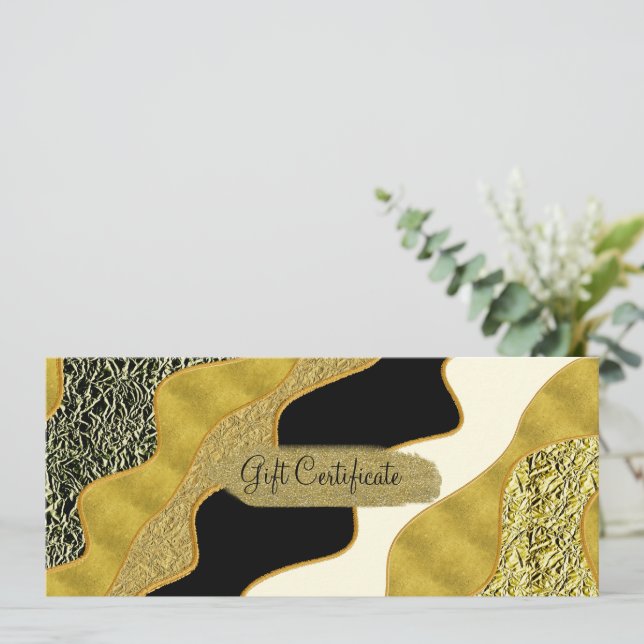 Invitación Certificado de regalo dorado de onda abstracta mod (Anverso de pie)