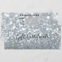 Invitación Certificado de Regalo Glam Brillante Plata Blanco