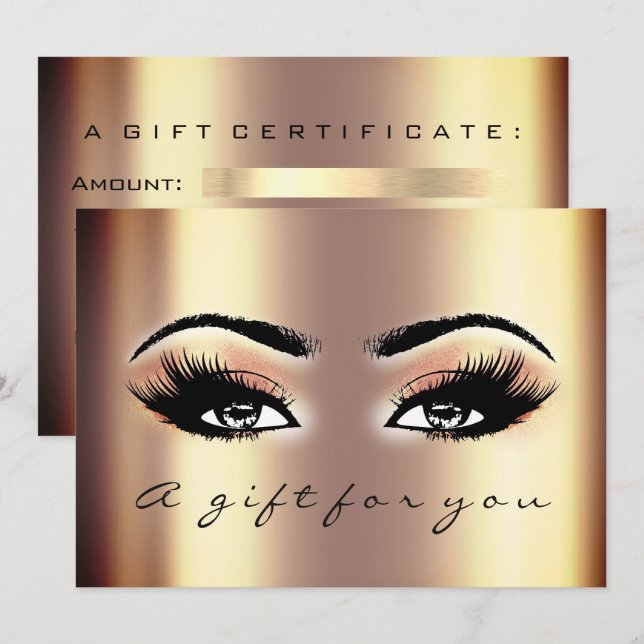 Invitación Certificado de regalo Gold Rubor Lash Beauty Makeu (Anverso / Reverso)