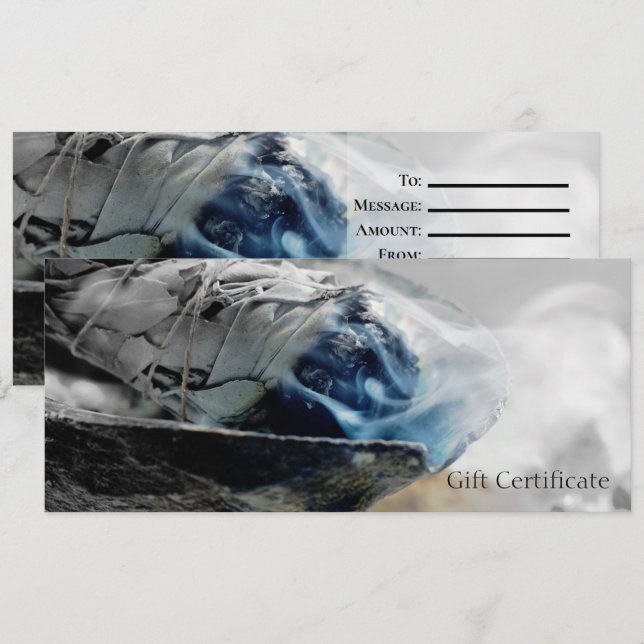 Invitación Certificado de regalo metafísico de salvia ardient (Anverso / Reverso)