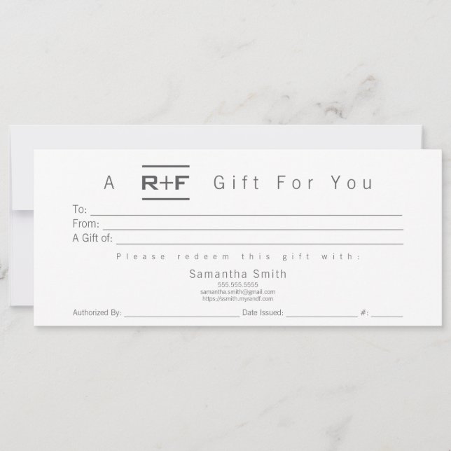 Invitación Certificado de regalo moderno R+F (Anverso)