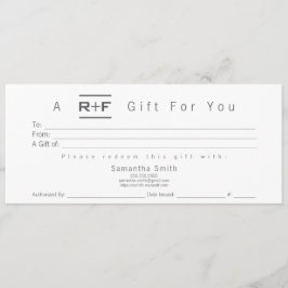 Invitación Certificado de regalo moderno R+F
