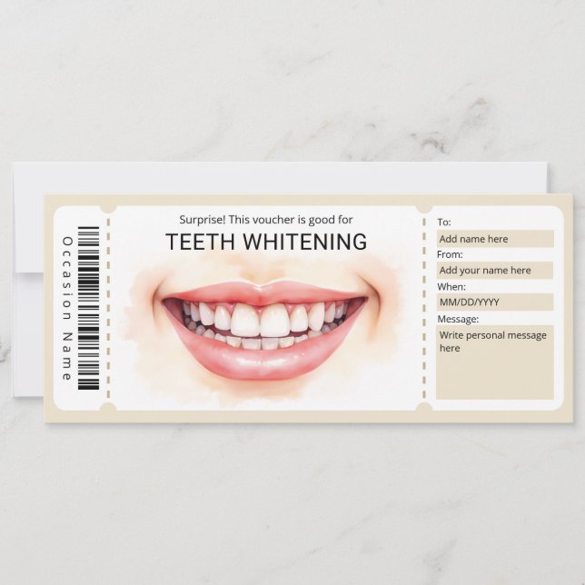 Invitación Certificado de regalo para blanqueamiento dental,  (Anverso)