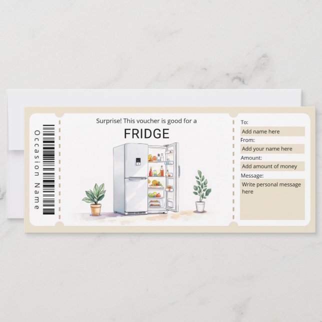 Invitación Certificado de regalo para nevera sorpresa (Anverso)